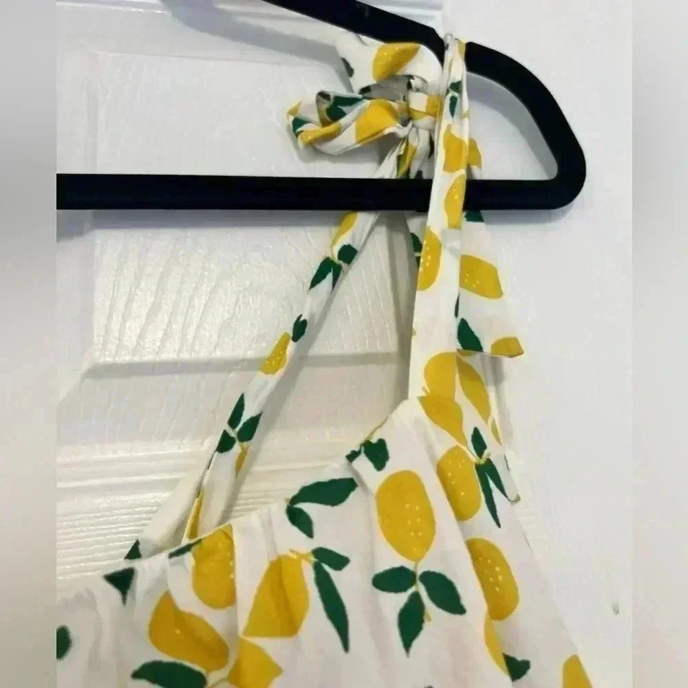 Lush Off White Lemon Print Ruffle Tiered Mini Dress Sz Small - Picture 8 of 16